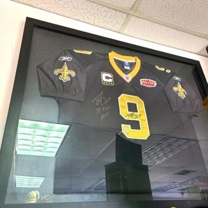 Framed New Orleans Saints Superbowl XLIV Jersey Signed Twice By Drew Brees MVP